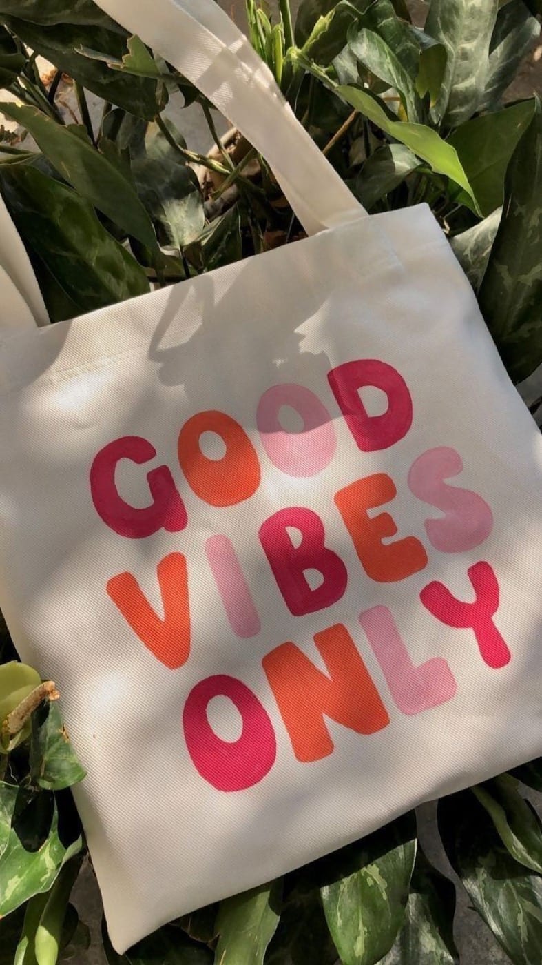 Tote bag « good vibes only » aux couleurs rose et orange